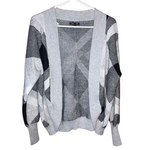 Lety & me Grey and Black Open knit cardigan Geometric pattern Small #758